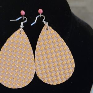 Gold tone faux leather fish hook earrings
